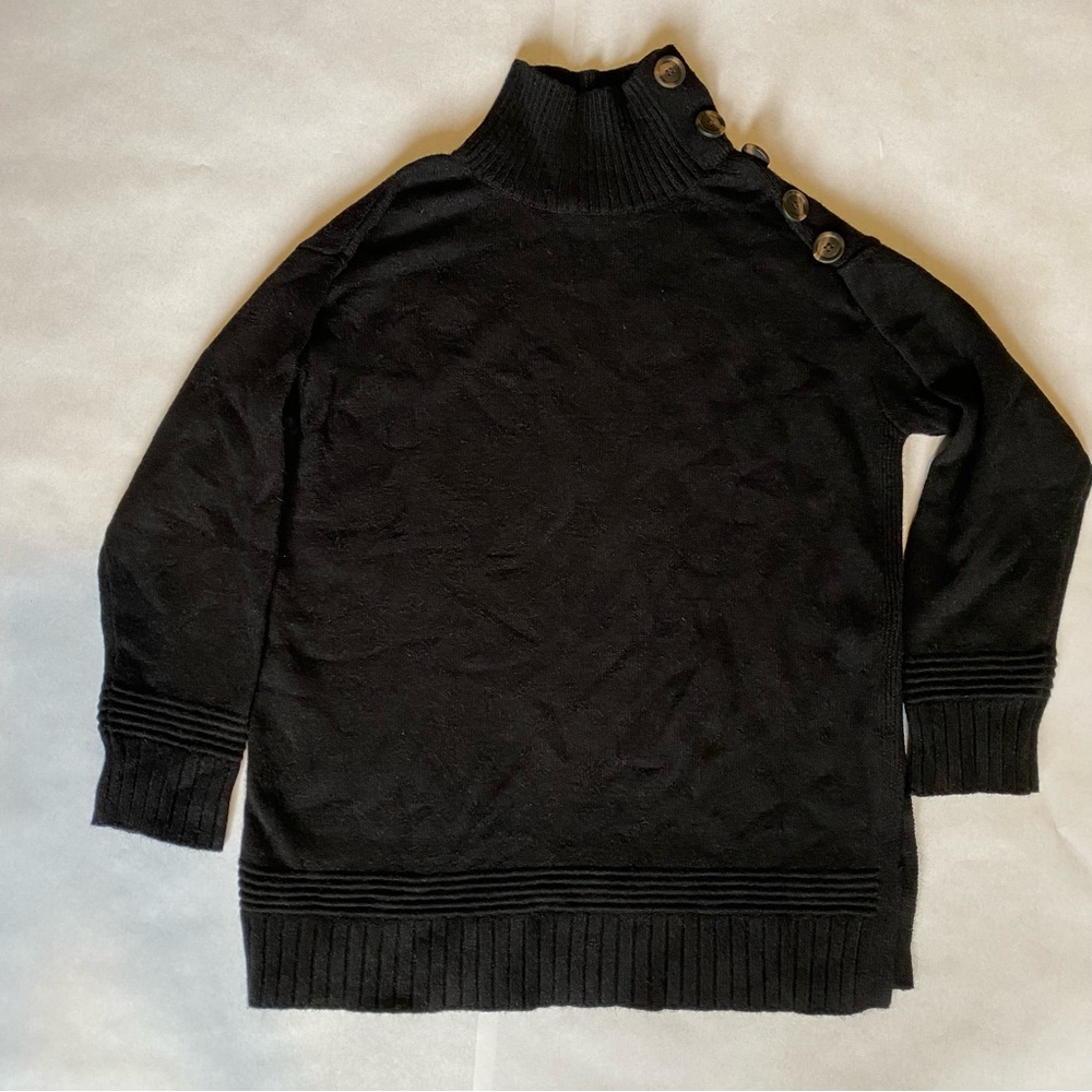 Anthropologie Oversized Black Button-Shoulder Sweater